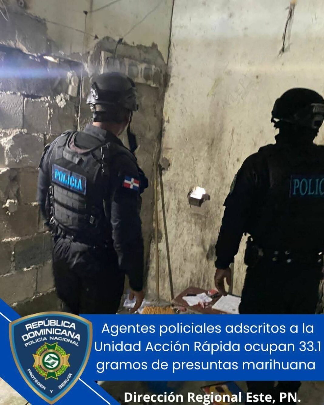 Policía Nacional incauta 28 porciones de presunta marihuana en Villa Hermosa.